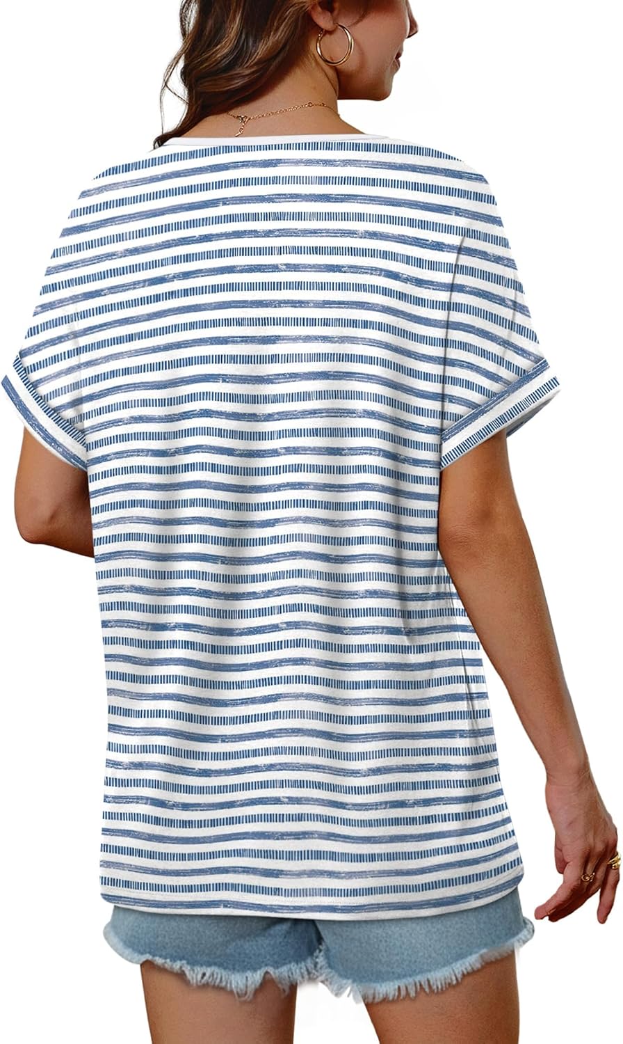 WIHOLL Womens Short Rolled Sleeve Shirts Oversized V Neck Tshirts Plus Size Summer Tops 2026 Dressy Casual Blouses S-4XL - Image 5