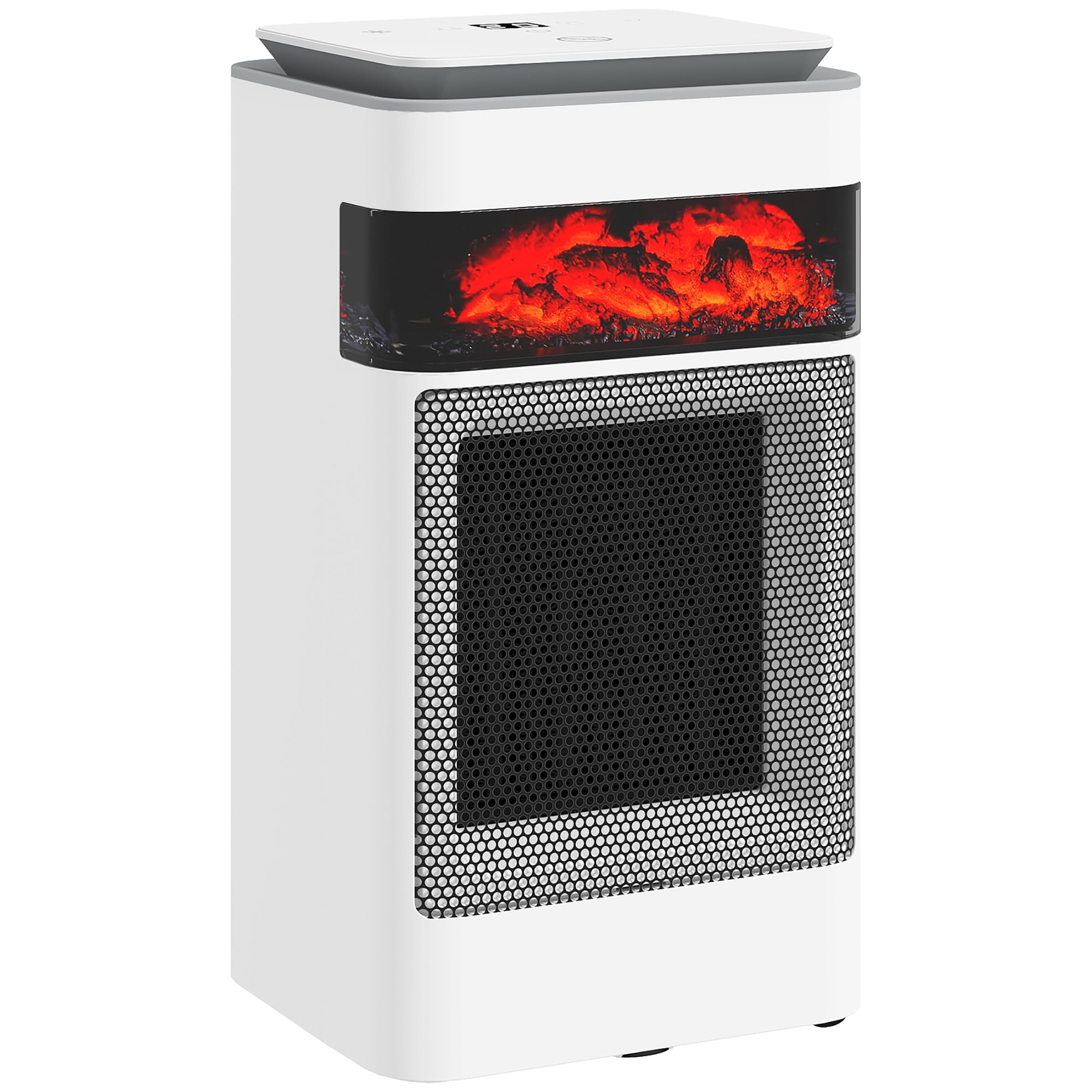 HOMCOM Ceramic Electric Heater 1500W Fan Space Heater with 3 Modes White | 24H Timer, Adjustable Thermostat, Flame Effect, 50° Oscillation, Overheat Protection, Bedroom, Home Office