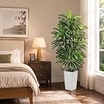 Dracaena Artificial Plant Indoor 5 FT Artificial Dracaena Tree Silk Tree Faux Tree with White Tall Planter Fake Tropical Yucca Floor Plant for Home Office Living Room Decor Indoor Outdoor