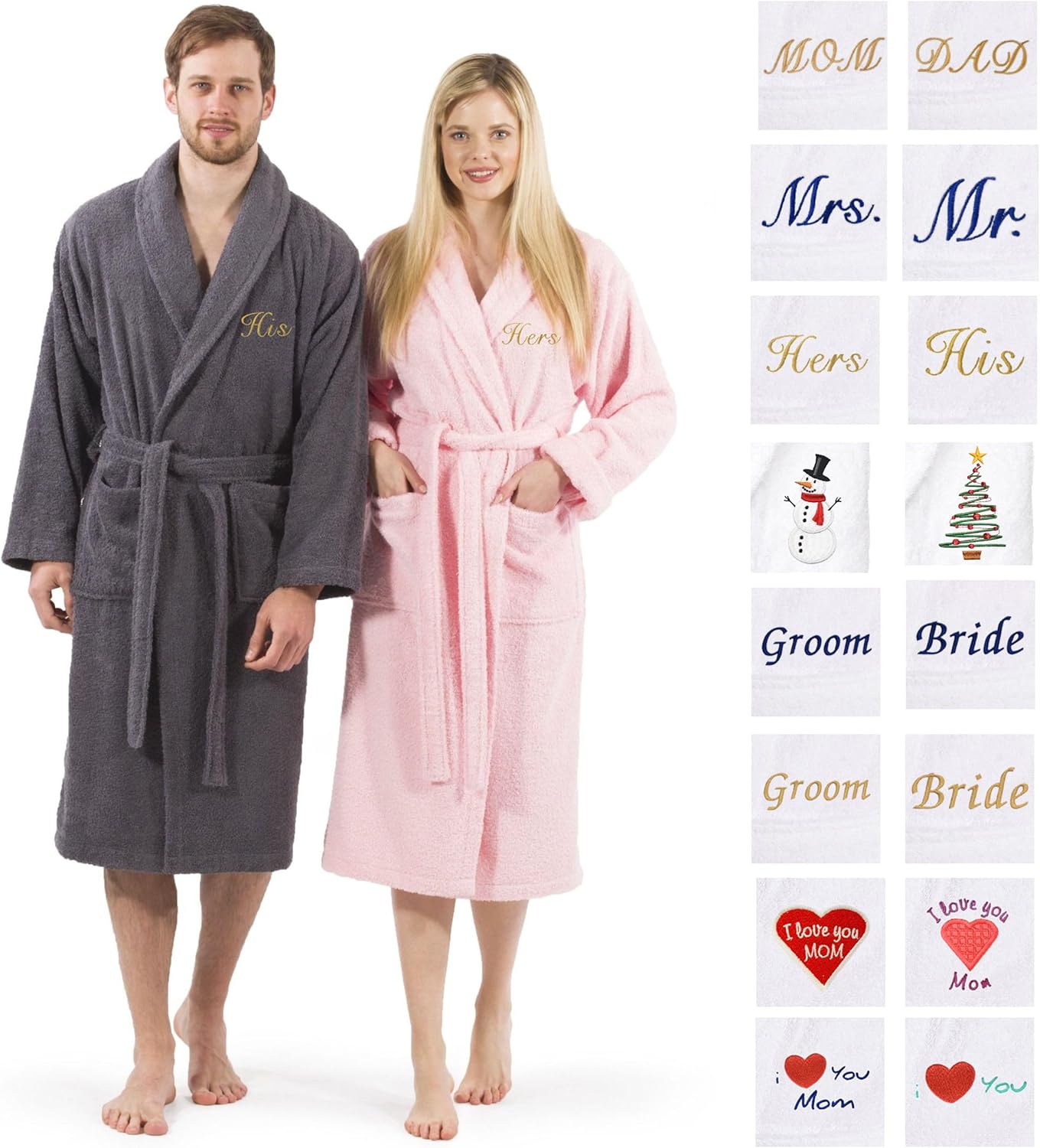 Aristocrat Custom Embroidered 100% Turkish Cotton Bathrobe –Personalized Robe, Soft Terry Cloth Unisex Bathrobe
