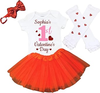 Baby Girl 1st Valentines Day Outfit, Red & Pink First Valentines Outfit