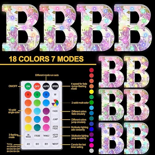 Miniatura 2 de Letras iluminadas, letras LED de marquesina con purpurina, 18 letras del alfabeto iluminadas con diamantes que cambian de color con control remoto