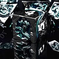 Vista 10 de Rule Dice Dados D&D de 7 Dados de Metal DND, Juego de Dados Metálicos Ponderados de Calabozos y Dragones, Juegos de Dados Poliédricos D y D Grandes