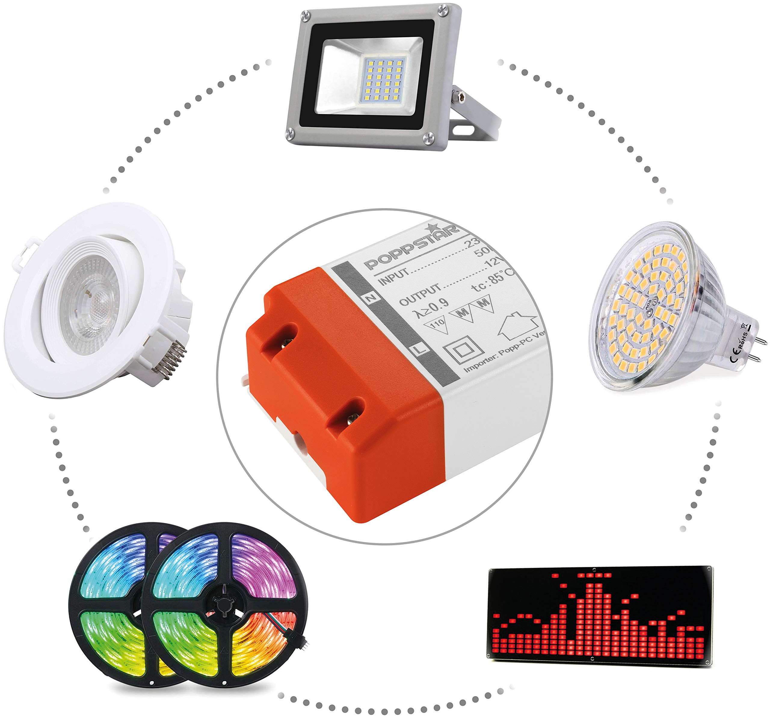 Poppstar Trasformatore LED 12V (230V CA / 12V CC 12,5A) per LED da 1,5W fino a 150W
