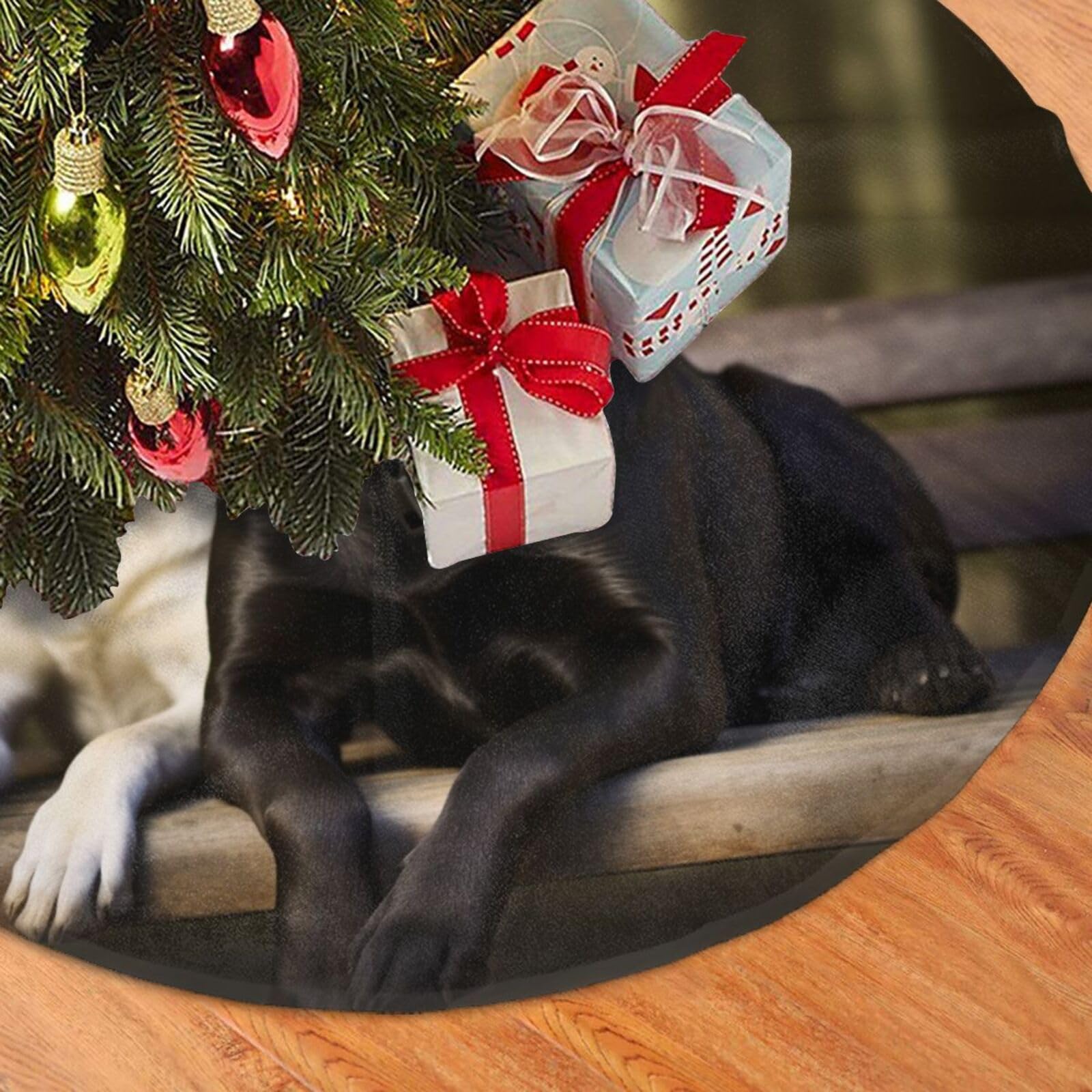 Fodpand Black Labrador Christmas Tree Skirt 36" Velvet Xmas Tree Skirt Mat Rustic Christmas Tree Mat Cover Winter Xmas Tree Collar For Indoor Outdoor Christmas Decorations