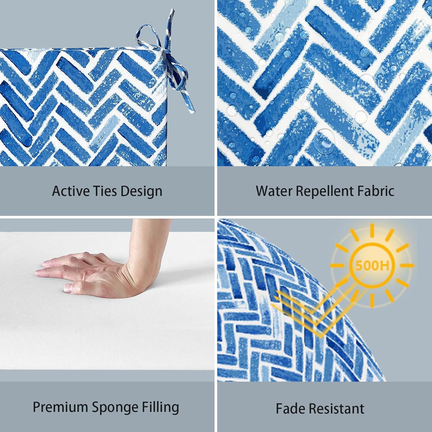 LVTXIII Outdoor Chair Cushions, Fade-Resistant Patio Furniture Cushions Outdoor Square Corner Chair Pads with Ties for Dining Chairs and Garden Furniture Decoration, 18.5"x16"x2" Set of 2, Blue Bricks