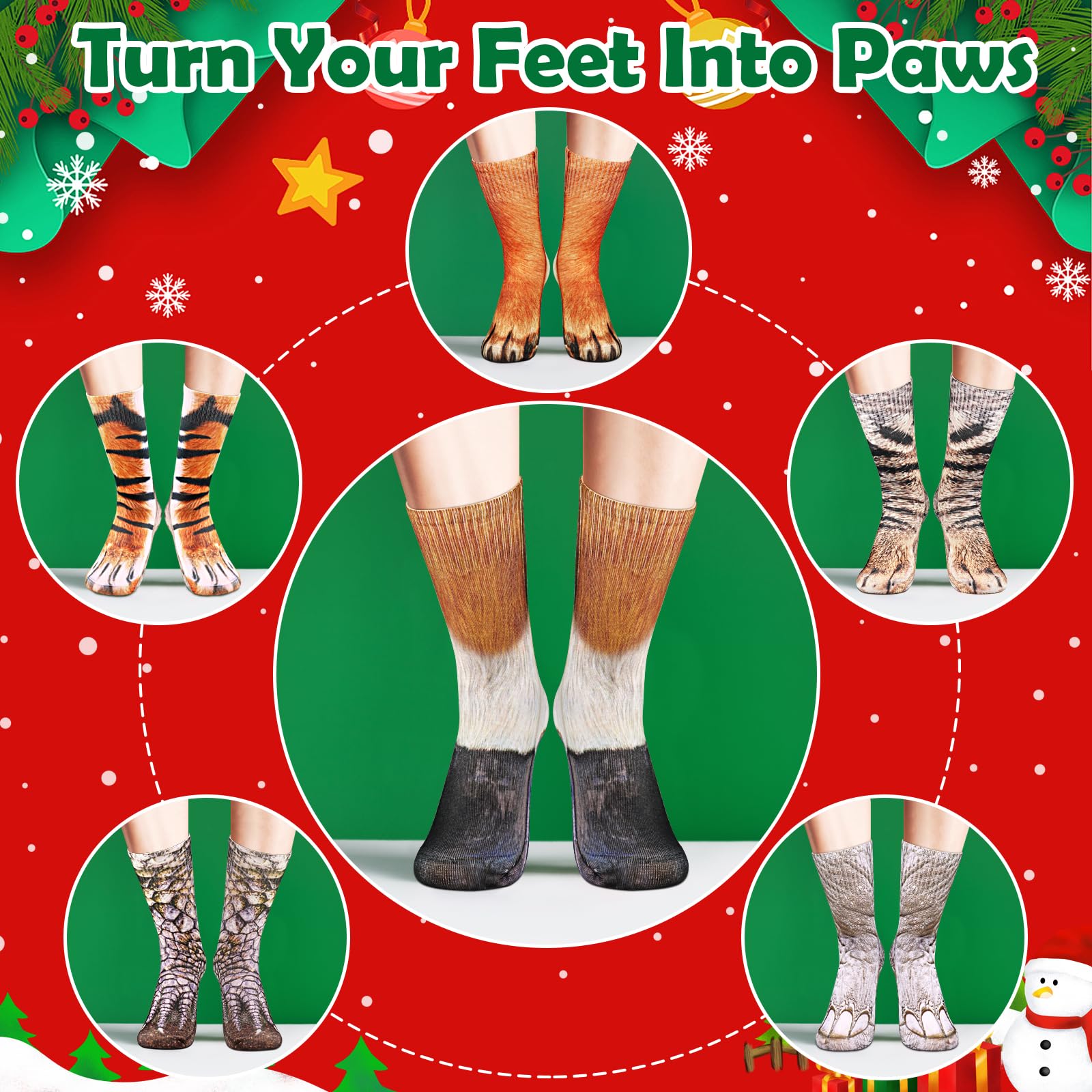 6 pares de calcetines de pata de animal: calcetines divertidos 3D de animales de Navidad, calcetines novedosos para adultos, mujeres, hombres, adolescentes, regalos de elefante blanco, Estilo