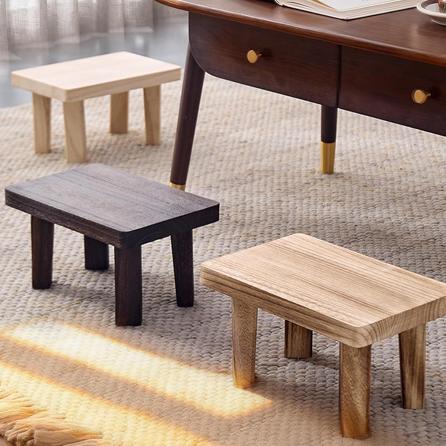 Handcrafted Solid Accent Stool Multifunctional Indoor Furniture Child Safe Design Stable Structure Space Saving Sturdy Stool