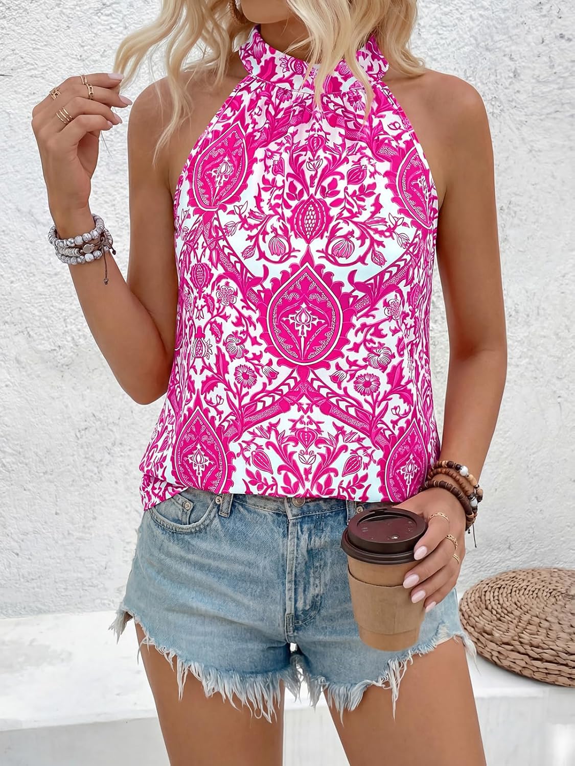 PRETTYGARDEN Halter Tops for Women 2026 Summer High Neck Boho Tank Top Sleeveless Beach Vacation Clothes Casual Blouse Shirts - Image 4