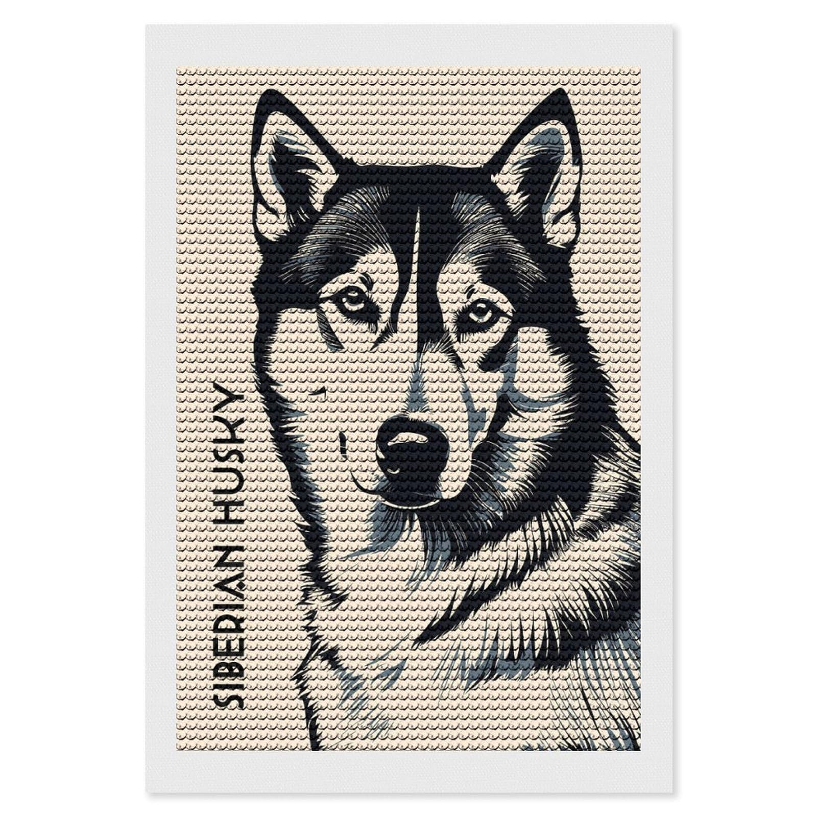 Junmoney Siberian Husky(2) Diamond Painting Set 8"x12", Holiday Gift Idea, for Creative Relaxation, Fun Craft Experience, Vintage Style Decor