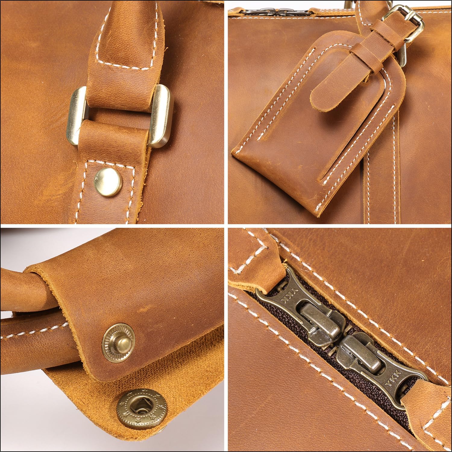 Mens Leather Weekend Bag Classic Leather Travel Duffel Bags YKK Zipper with Shoes Compartment Sports Vintage Travel Luggage Overnight Duffle Bags (Vintage Brown, 22 Inch)