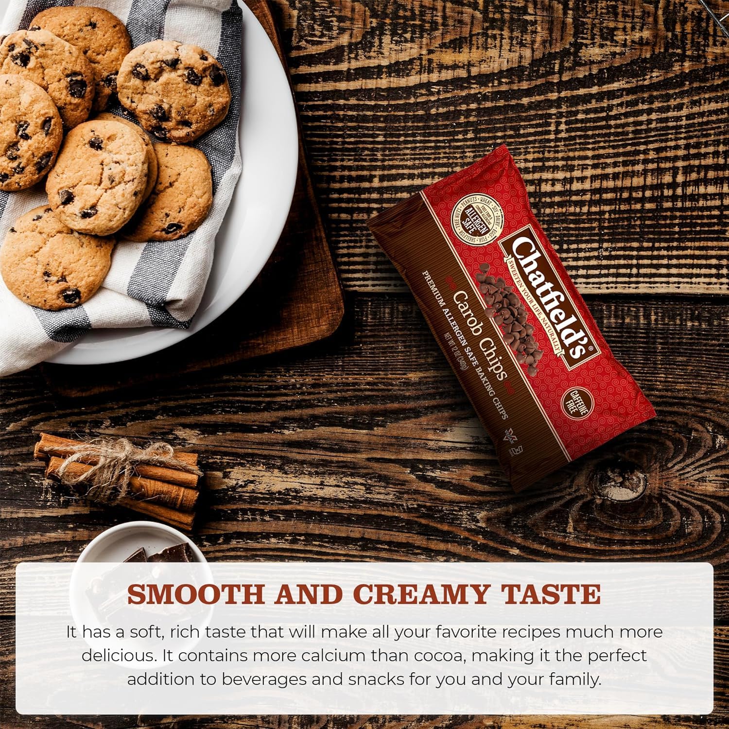 Chatfield's Carob Chips Unsweetened - Allergen-Free Substitute For Chocolate Chips (Pack of 4)