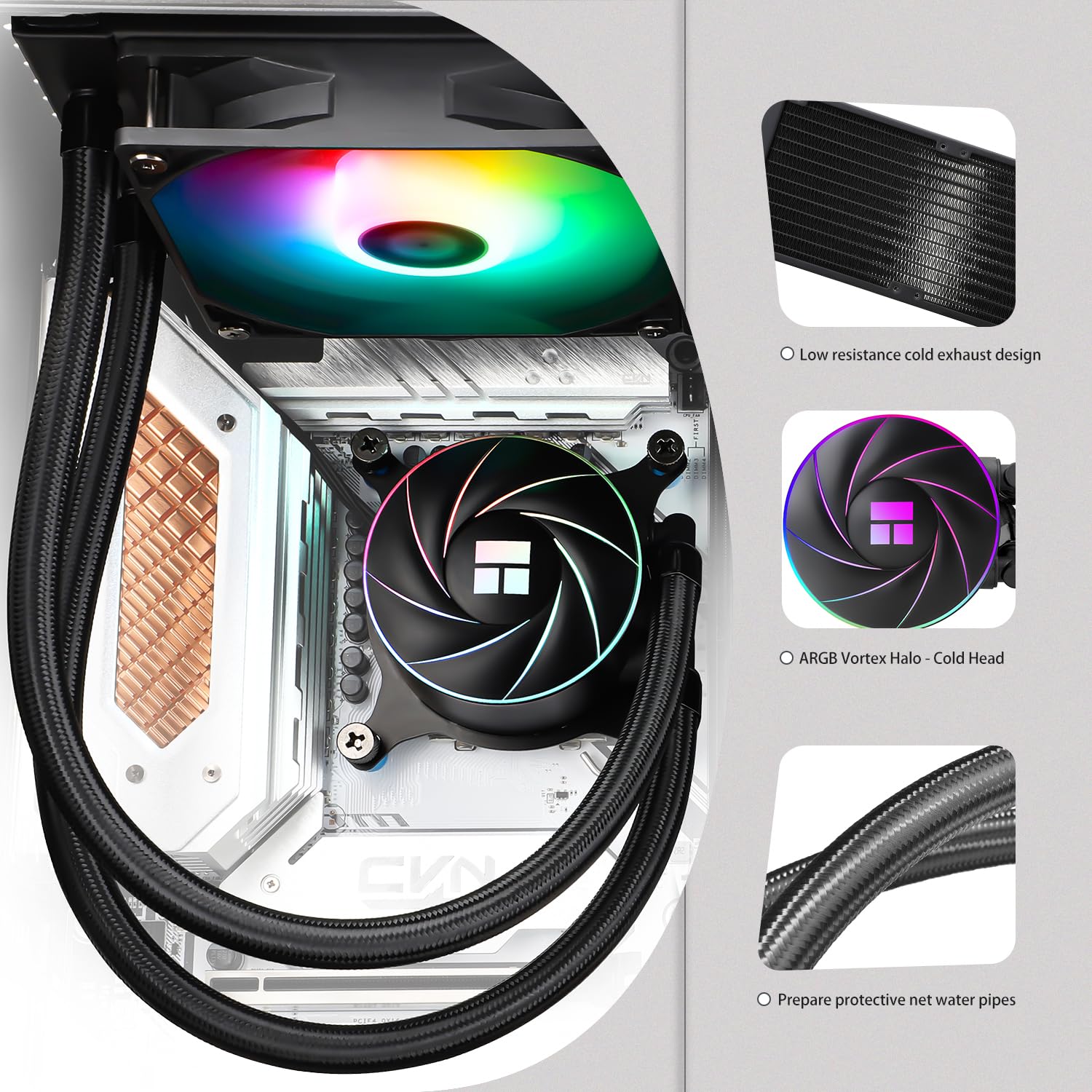TR-Thermalright AQUA ELITE 240 ARGB - Enfriador líquido para CPU, refrigeración Aio de 240 mm, ventiladores PWM dobles de bajo ruido, ARGB, para AMD AM4/AM5, Intel LGA1851/1700/115x/1200/2011 (negro)