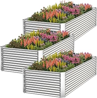 3 Pack Tall Corrugated Galvanized Steel Raised Garden Bed Outdoor, Metal Above Ground Garden Bed for Vegetables and Flowers, Rectangle Raised Beds for Gardening-4x2FT