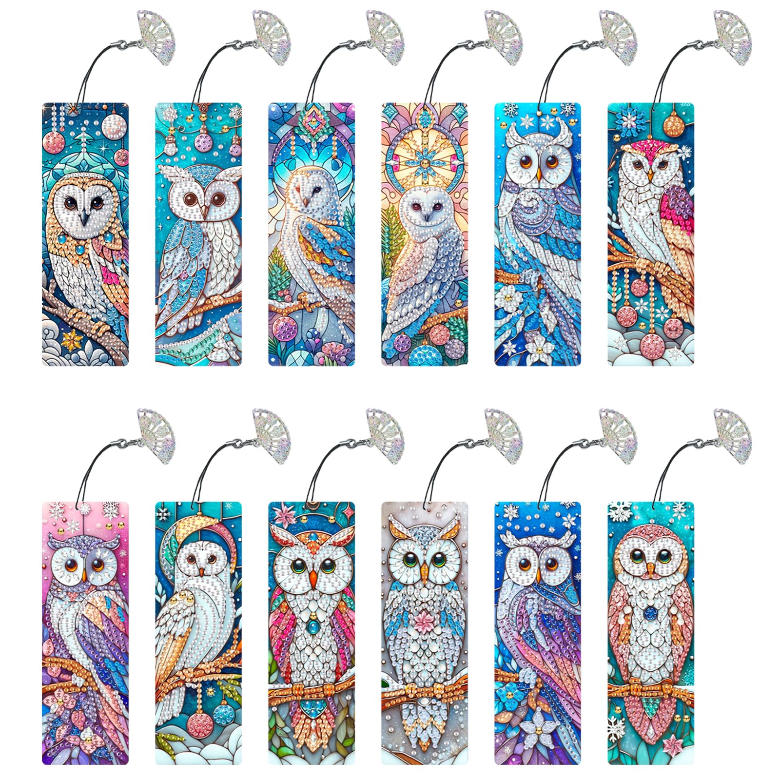 Aukojoy Pack of 12 Animal Landscape Pattern DIY Diamond Painting Bookmarks, Irregular Shaped Diamonds, Diamond Art Painting Bookmarks for Beginners, Ideal Choice for Home and Office