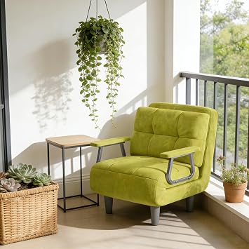 Fabulcozy 4-in-1 Sofa Bed 1 Seater Convertible Armchair Convertible Sofa Bed Adjustable Backrest 5 Positions with Cushion 60 x 58 x 77 cm