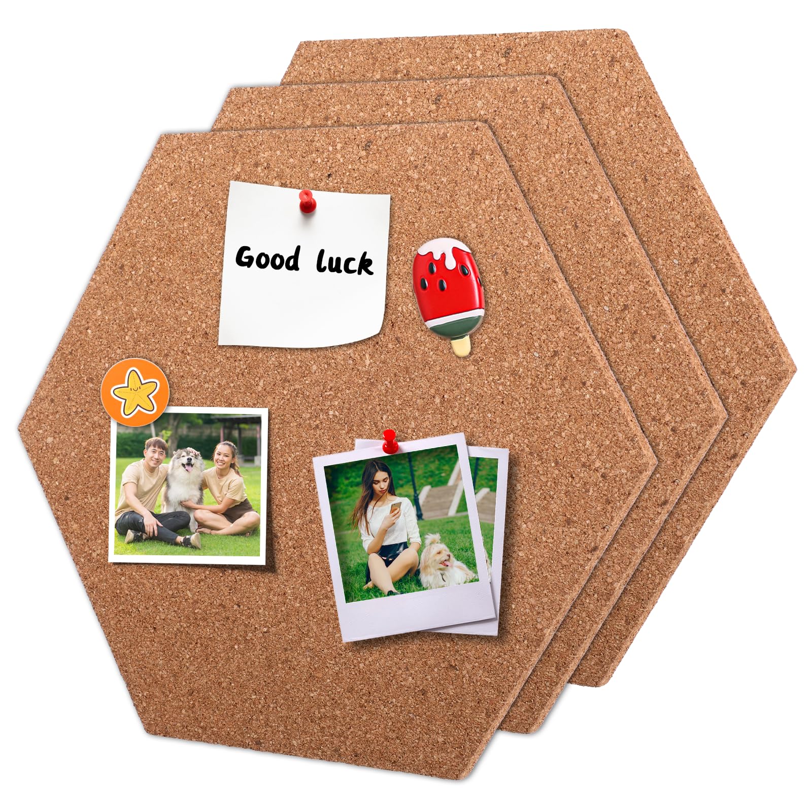 3Pcs Cork Bulletin Board Hexagon, Self Adhesive Corkboard Tiles for Walls Mini Wall Bulletin Boards Thick Tack Boards Hexagon Pin Board for Home Office School Decor Memos Photos Display