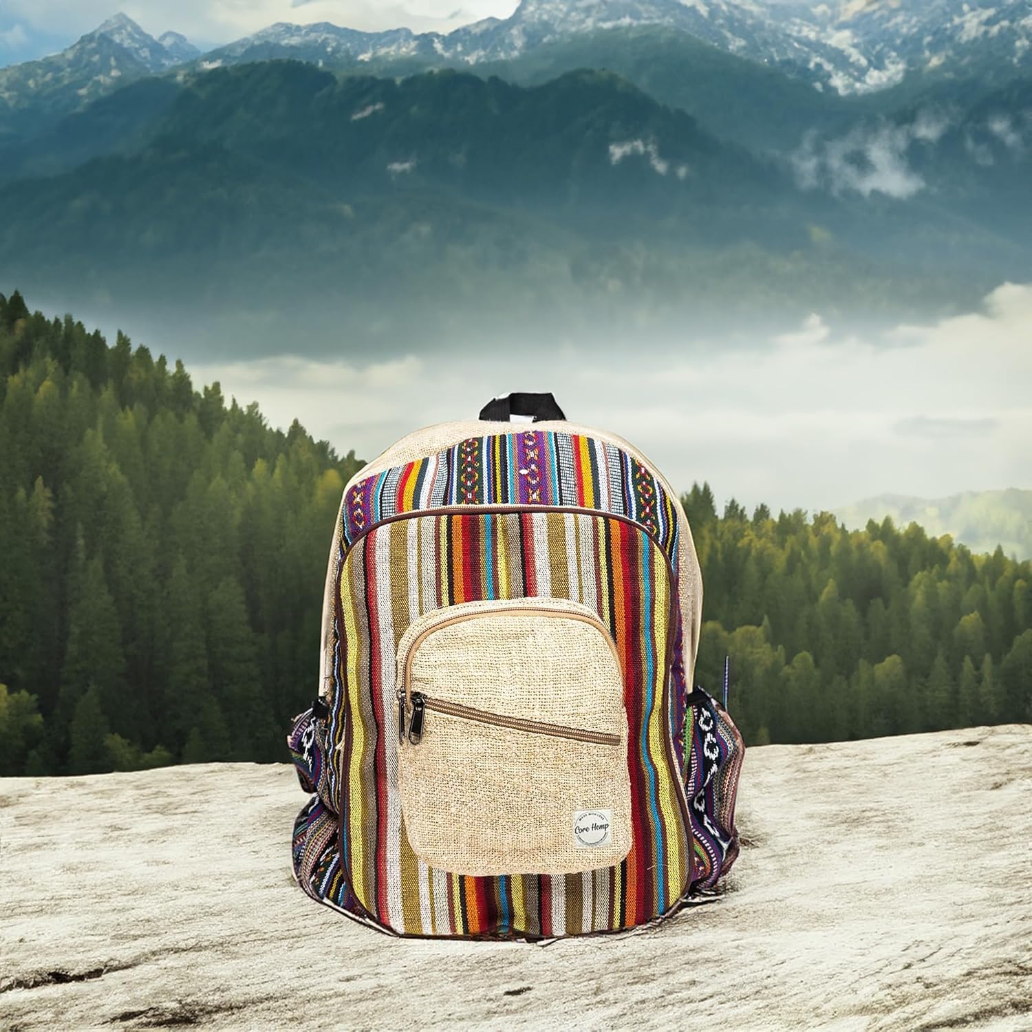 Large Boho Hippie Hemp Backpack - Lightweight Multi-Pocket Bookbag for College, Travel, and Hiking, Fits up to 15.6" Laptop, For Men and Women - Image 8