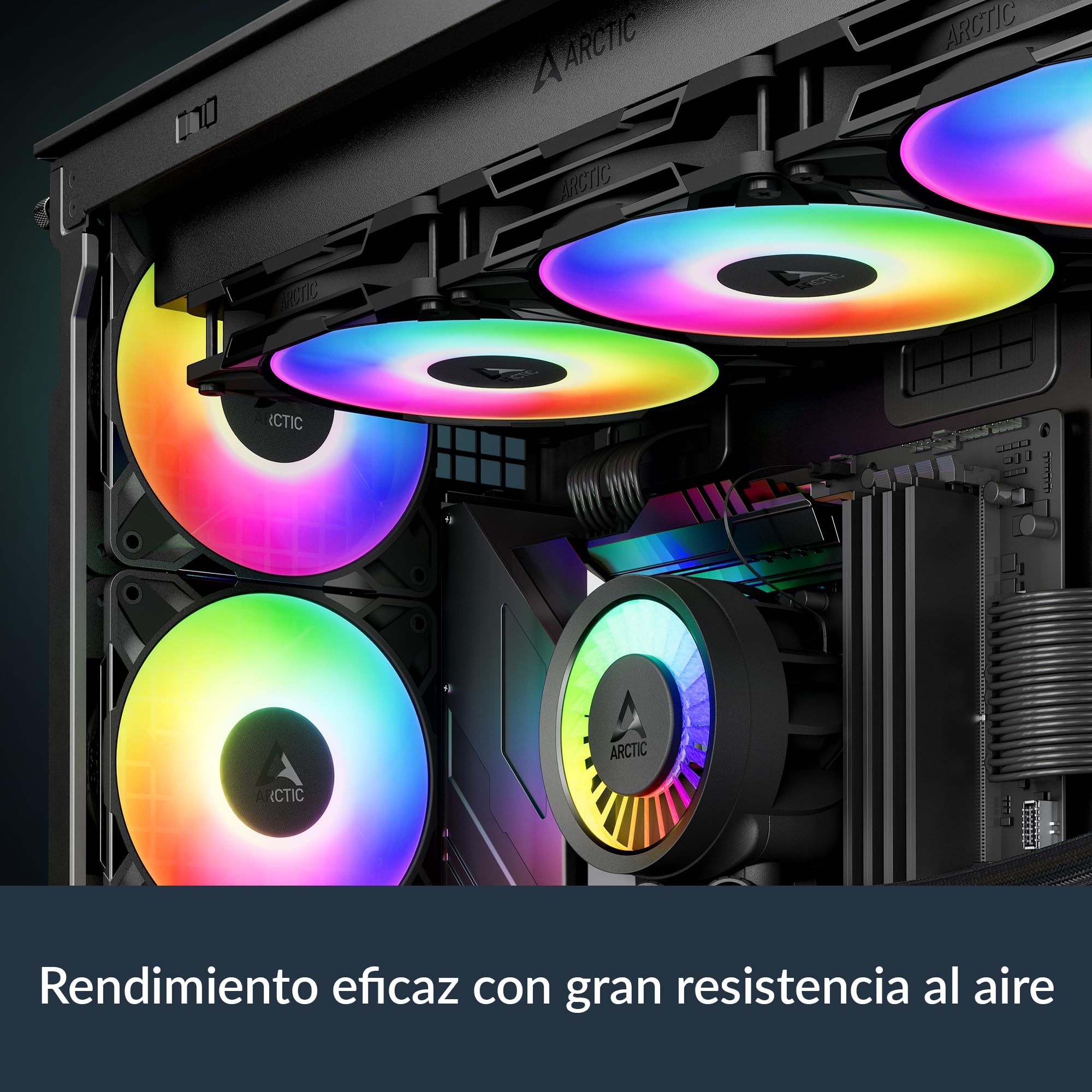 ARCTIC P12 Pro A-RGB (3 Piezas) - Potente Ventilador de Caja PC Premium, Case Fan PWM 120mm, Divisor cable en Y, 600–3000 rpm, 0 rpm <5% PWM, 5V Digital RGB, Rodamiento fluidodinámico, 4 Pines - Negro