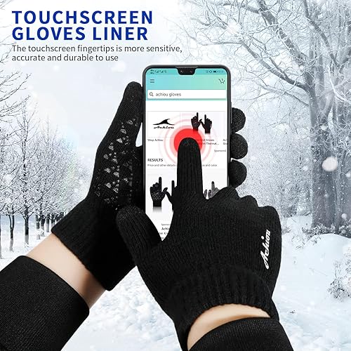 Miniatura 2 de Achiou Guantes de invierno para hombres y mujeres, guantes para pantalla táctil, gel de silicona antideslizante grueso mejorado, forro térmico
