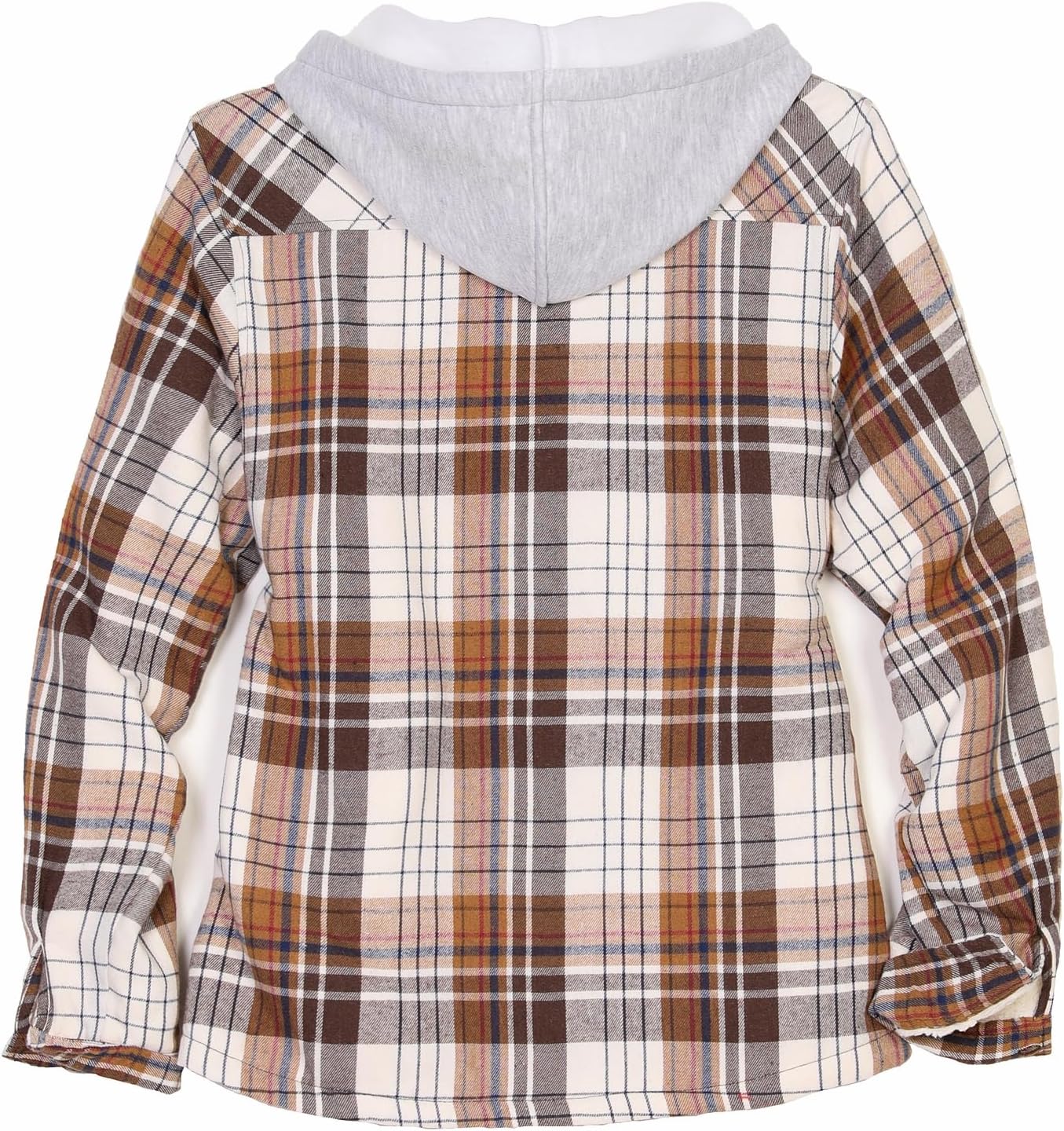 ThCreasa Womens Full Sherpa Lined Plaid Flannel Hooded Jacket with Hand Pockets, Zip Up Fuzzy Hoodie Flannel Shacket - Image 2