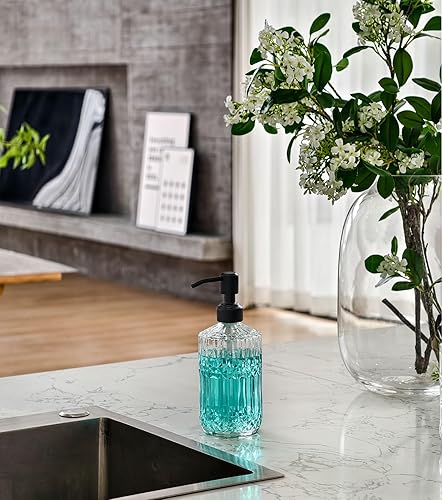 Miniatura 5 de JASAI Dispensador de jabón de vidrio de 18 onzas con bomba negra a prueba de óxido, dispensador de jabón de cocina recargable de vidrio grueso,
