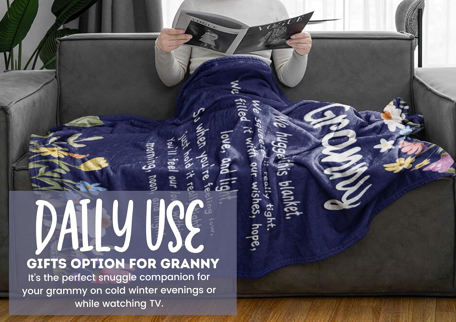 InnoBeta Granny Gifts, Grandma Gifts for Granny, Flannel Throw Blankets on Mother's Day, Christmas, Birthday, 50" x 65", Blue Flowers - Image 7
