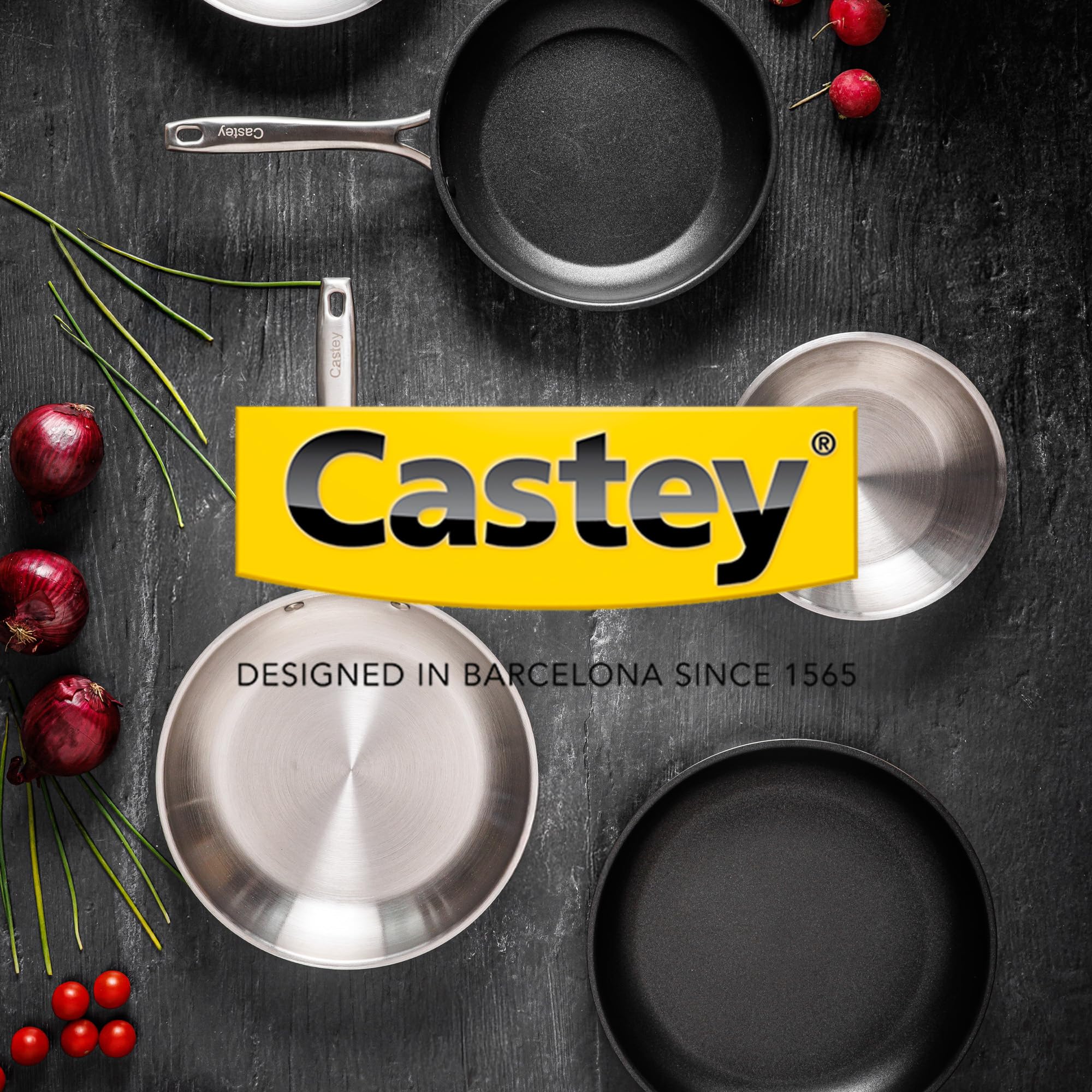 Castey - Sartén Antiadherente Inox Essentials, Modelo EA-S26, Color Plata, Tamaño 26 cm, Acero inoxidable Revestimiento Antiadherente, Apta para Todas las Cocinas, Recubrimiento Durión