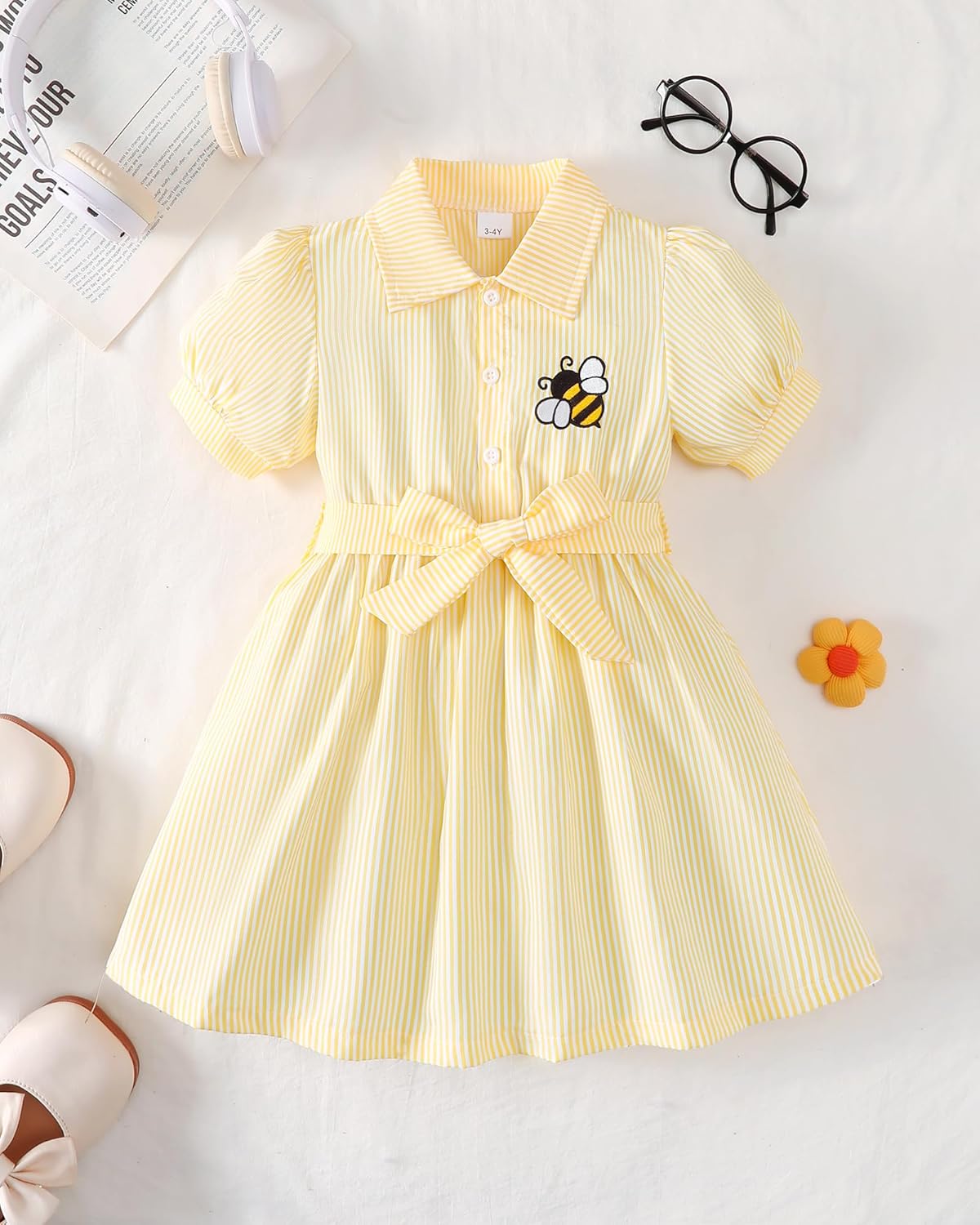 Kucnuzki Girls Summer Spring Dresses Toddler Girl Clothes Short Sleeve Button Up Casual Preppy Sun Dress Summer Outfits - Image 4