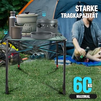 VILLEY Aluminum Folding Table with Carry Bag Folding Camping Table Made of Aluminum Foldable Balcony Table Garden Table for Picnic Camping and Outdoor Beach 70 x 70 x 78 cm