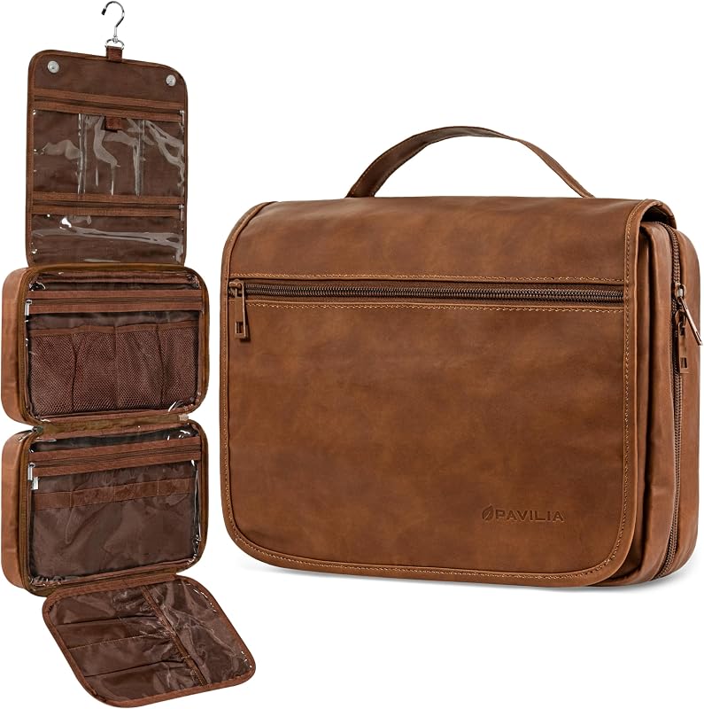 Necessaire suspensa PAVILIA para viagem, marrom, com 5 compartimentos