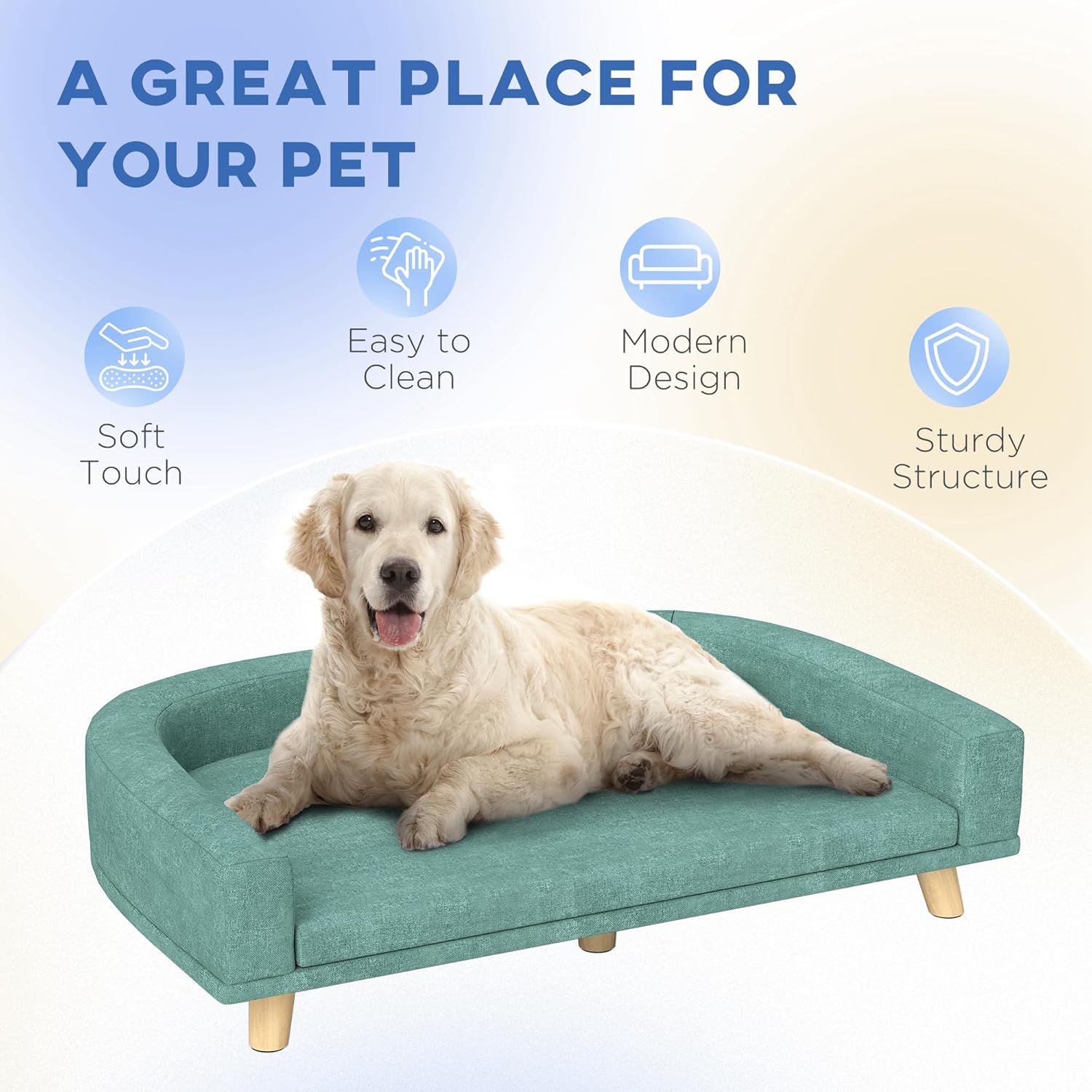 Green Elevated Dog Sofa Couch with Wooden Legs