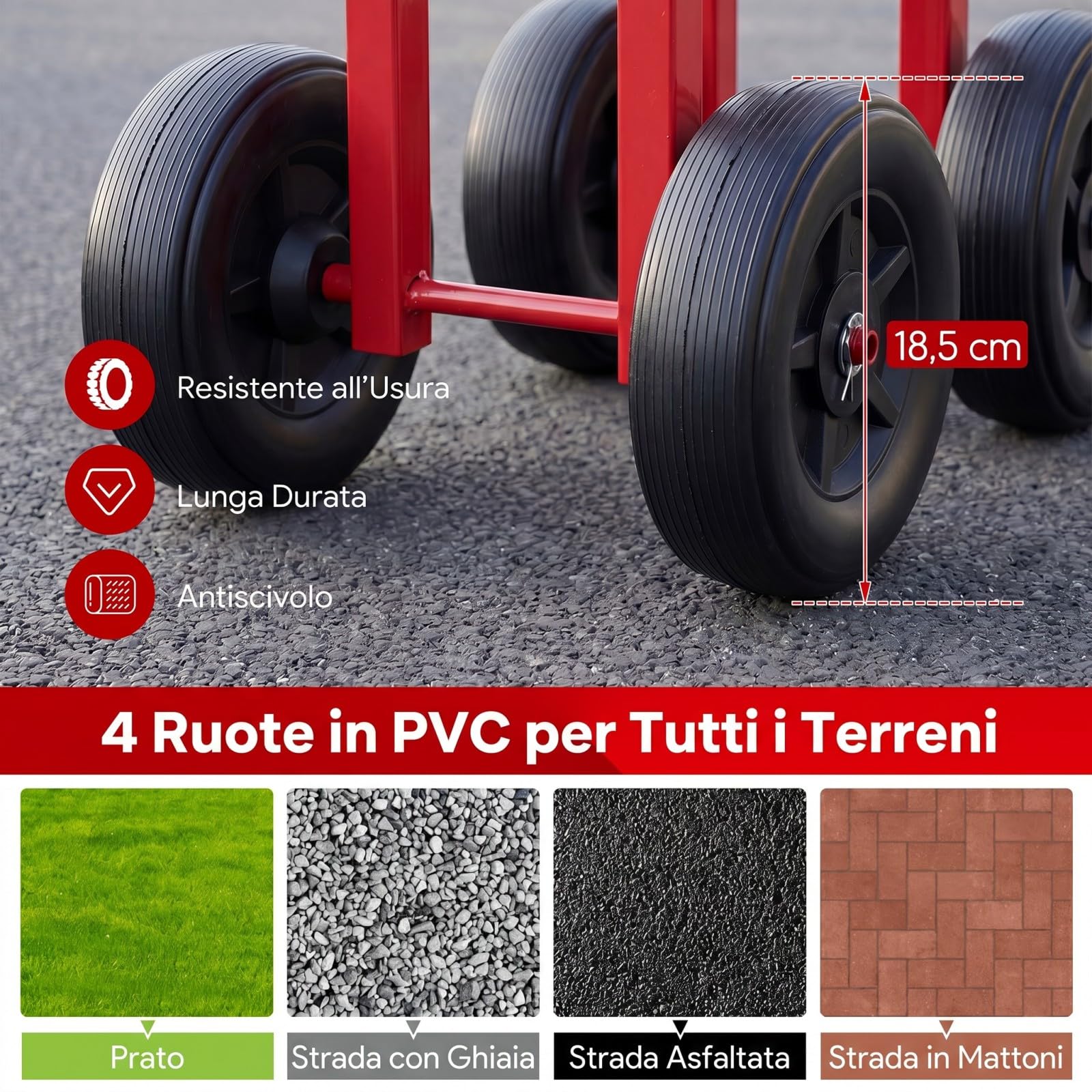 COSTWAY Sgabello con Ruote per Giardinaggio, Sedile con Ruote Regolabile in Altezza e Portatile, Seggiolino da Giardino, Prato e Cortile, Portata 150kg (Rosso)