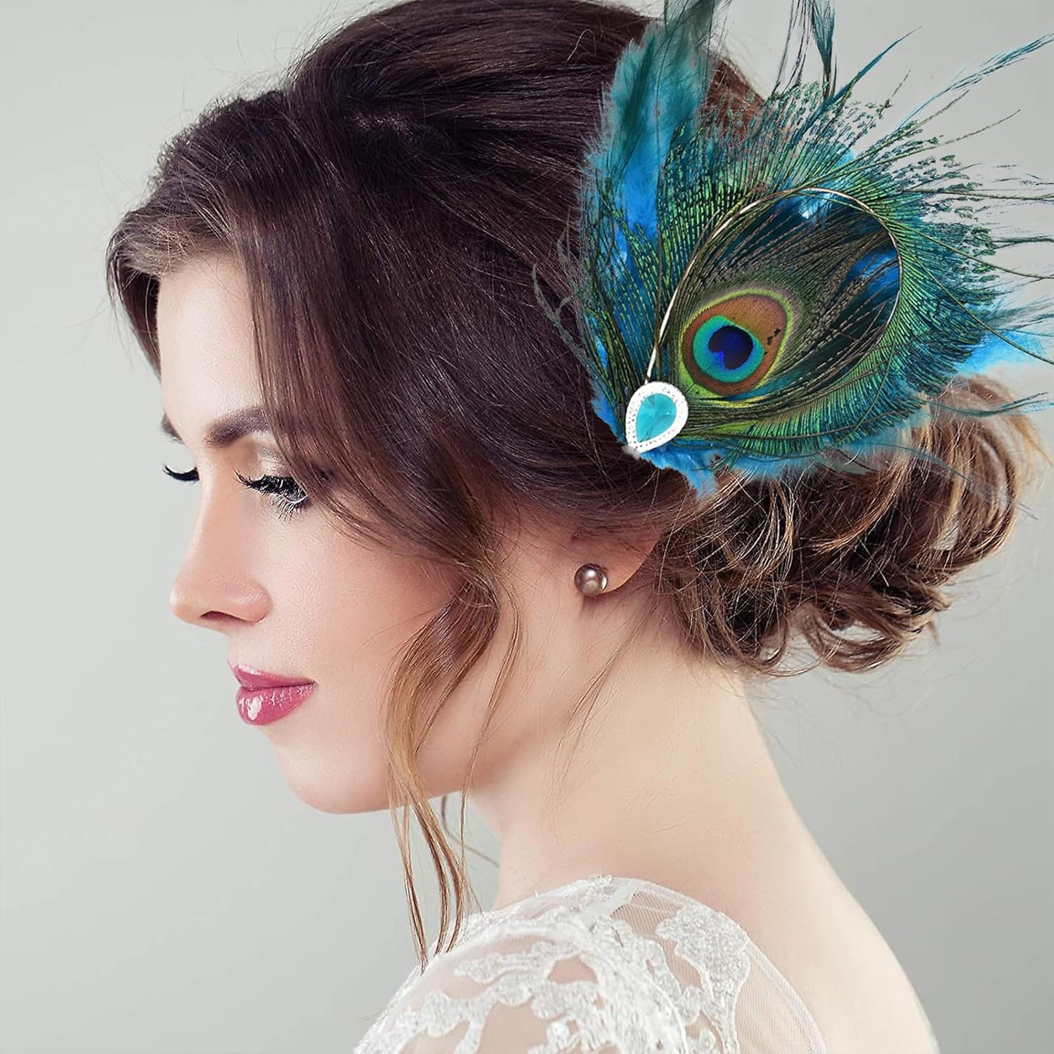 Peacock Feather Hair Clip Feather Fascinator Crystals Hairpin Peacock Hair Clip 1920s Costume Halloween Cosplay Women Girls Hair Accessories - Image 4