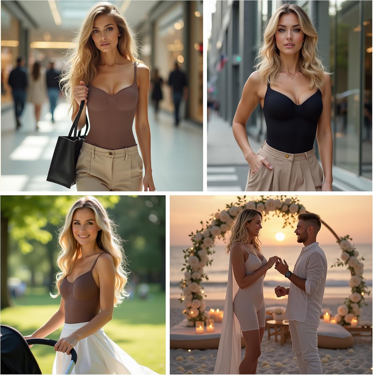 2 Piece Shapewear Bodysuit For Women Tummy Control & Snatched Waist, Adjustable Straps Invisible Under Dress, Compression Body Shaper For Postpartum & Wedding L Size - Image 3