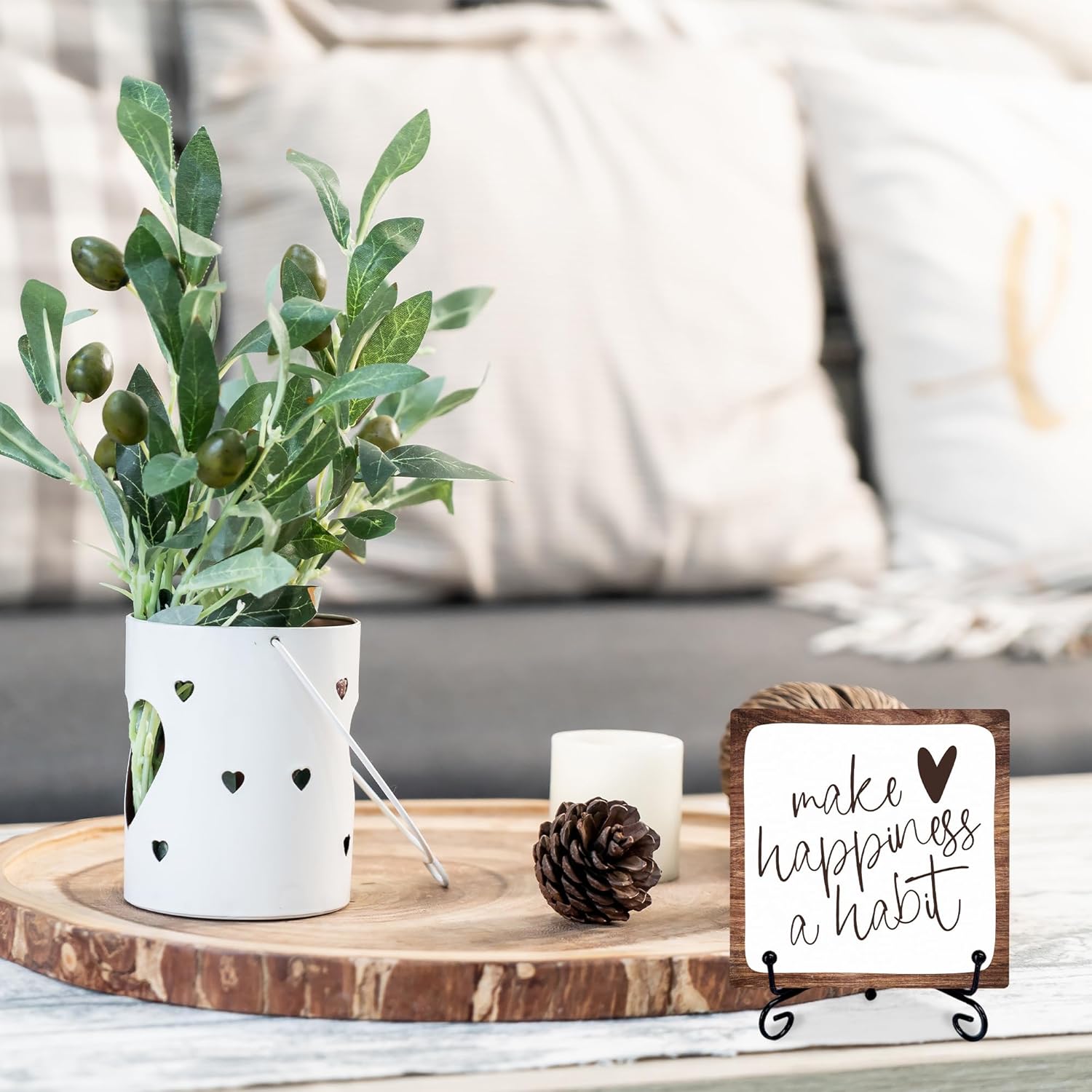 4" Inspirational Wood Decor - Make Happiness A Habit - Wooden Plaque Signs With 1 Metal Support Rustic Motivational Desk Décor For Home Office Bedroom Table Décor And Accessories - A02 - Image 5