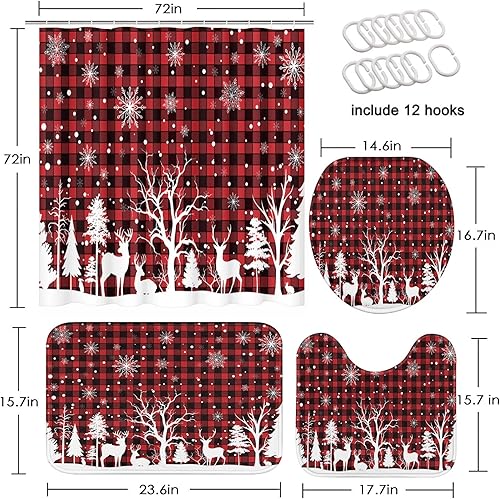 Miniatura 5 de ArtSocket Juegos de baño de Papá Noel con cortina de ducha y alfombras y accesorios, juegos de cortinas de ducha de Feliz Navidad, lindas cortinas