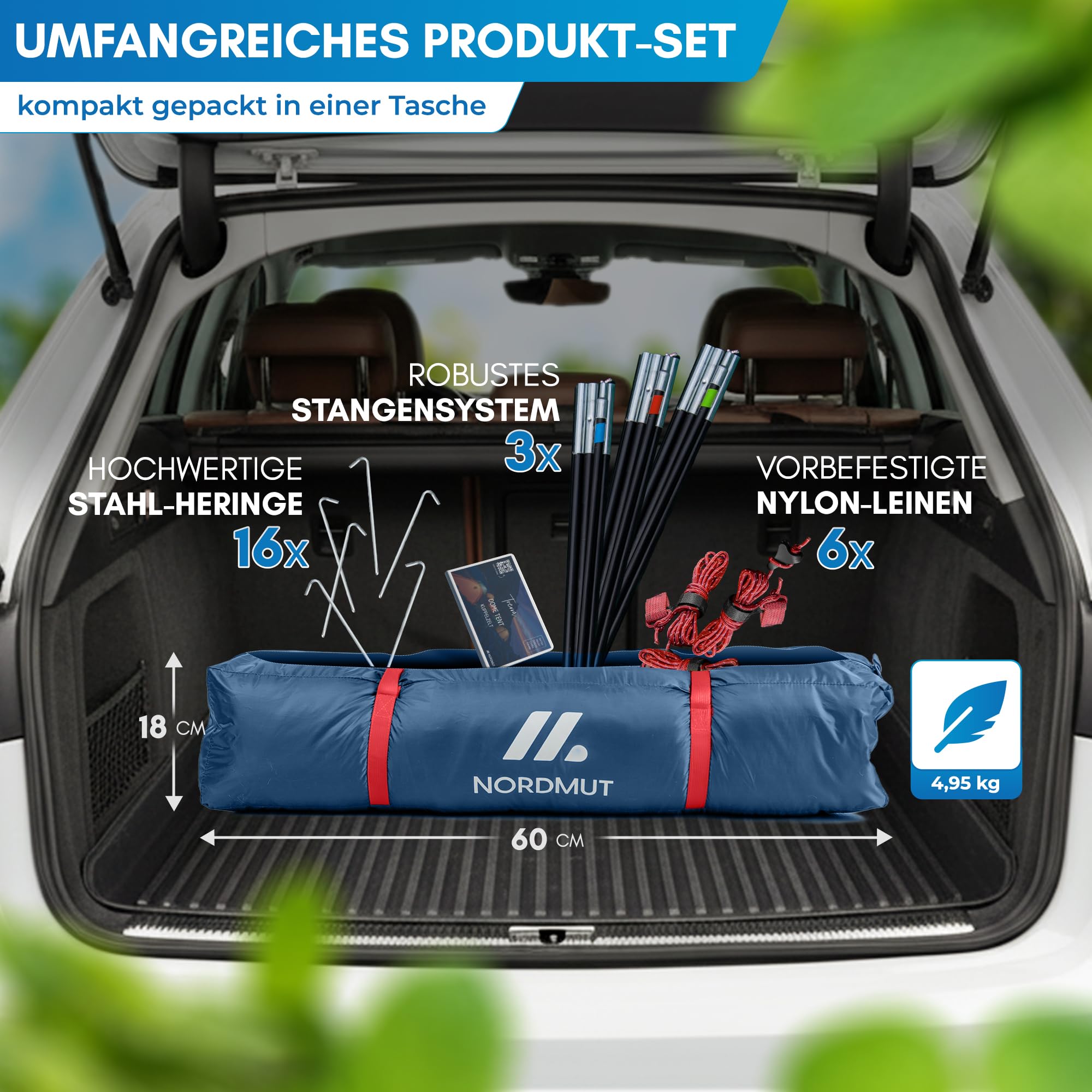 NORDMUT® Campingzelt für 2-4 Personen wasserdicht & leicht – Kuppelzelt mit verschließbarem Vorraum – 2-4 Mann Zelt mit hervorragender Luftzirkulation & kleinem Packmaß