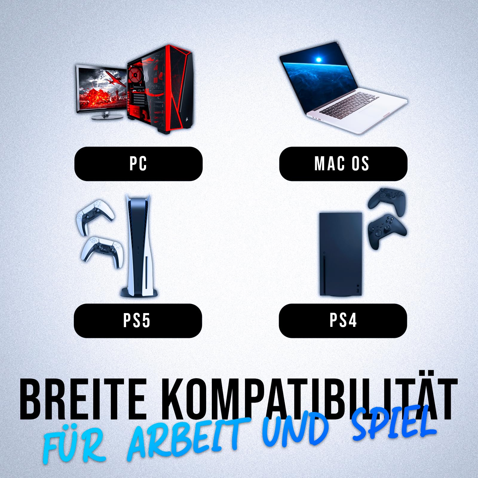 KLIM Thunder QWERTZ DE Layout Ensemble Clavier et Souris de Jeu sans fil - Clavier rétroéclairé sans fil avec batterie intégrée longue durée + Souris de jeu RGB 4800 DPI pour PC