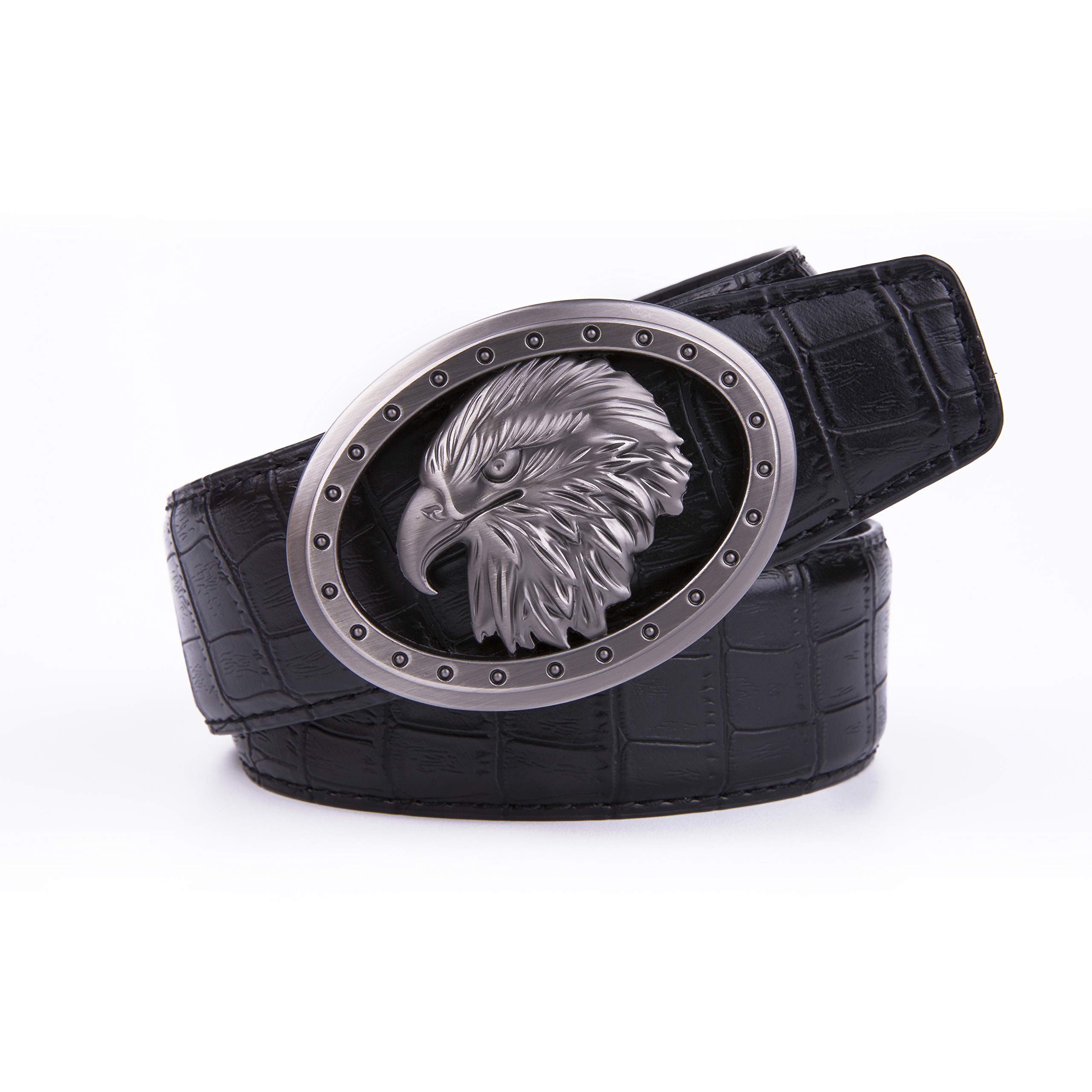 Men's Belt Genuine Leather Dress Belts Ratchet Automatic Buckle Size Customized (40/42, Black2075)