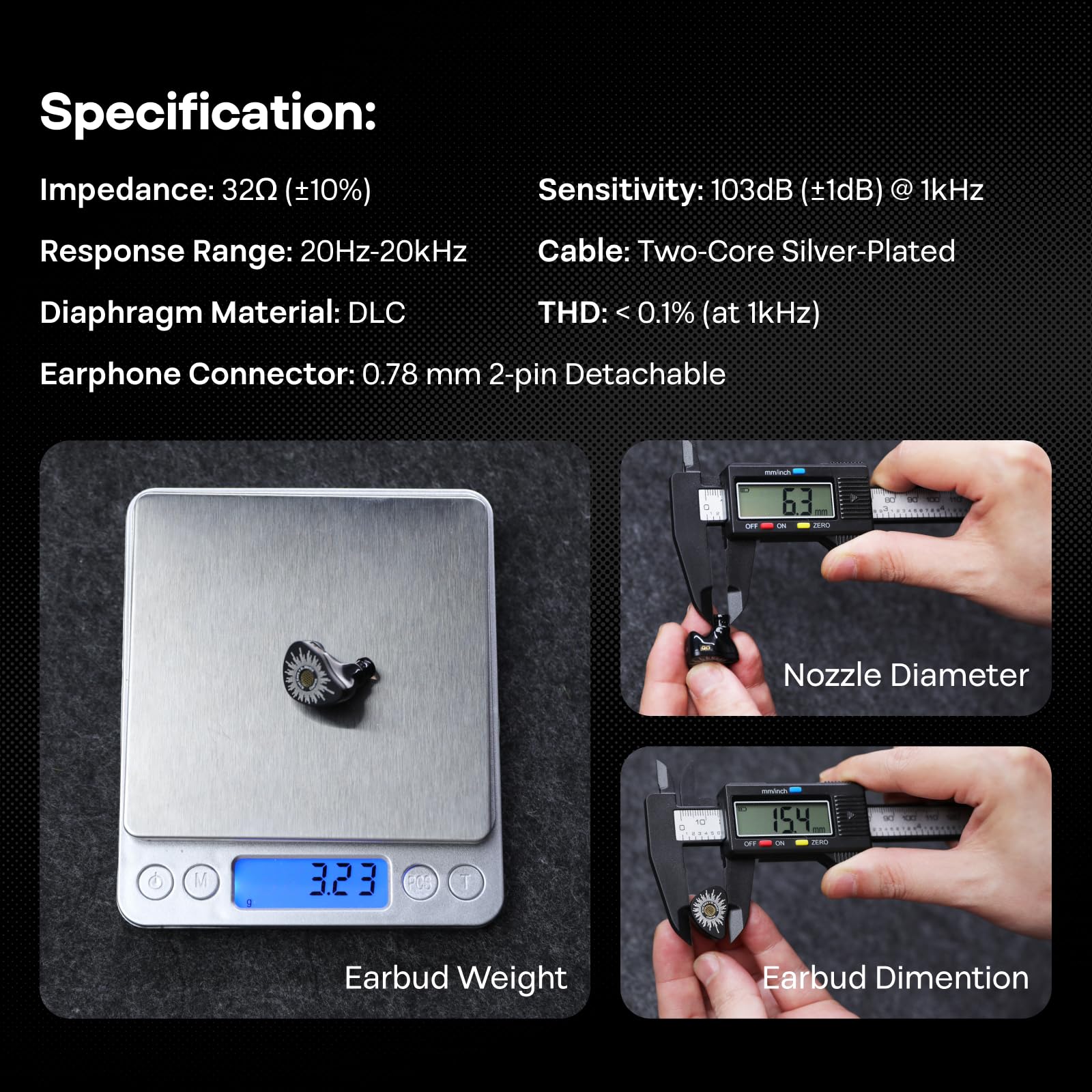 Linsoul Kiwi Ears x B_Media: Chorus In-Ear Monitor, Controlador Dinámico con Diafragma DLC, Auriculares Cableados con Placa Frontal de Metal CNC, Cable Doble Chapado en Plata (Negro, 3,5 mm sin Mic)
