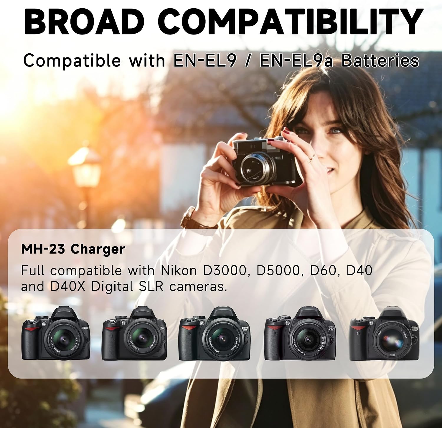 MH-23a Charger Compatible with Nikon D3000, D5000, D60, D40, D40X Digital SLR Cameras, EN-EL9 EN-EL9a Quick Charging Base with US AC Power Cord, Replacement MH-23 Charger image 3