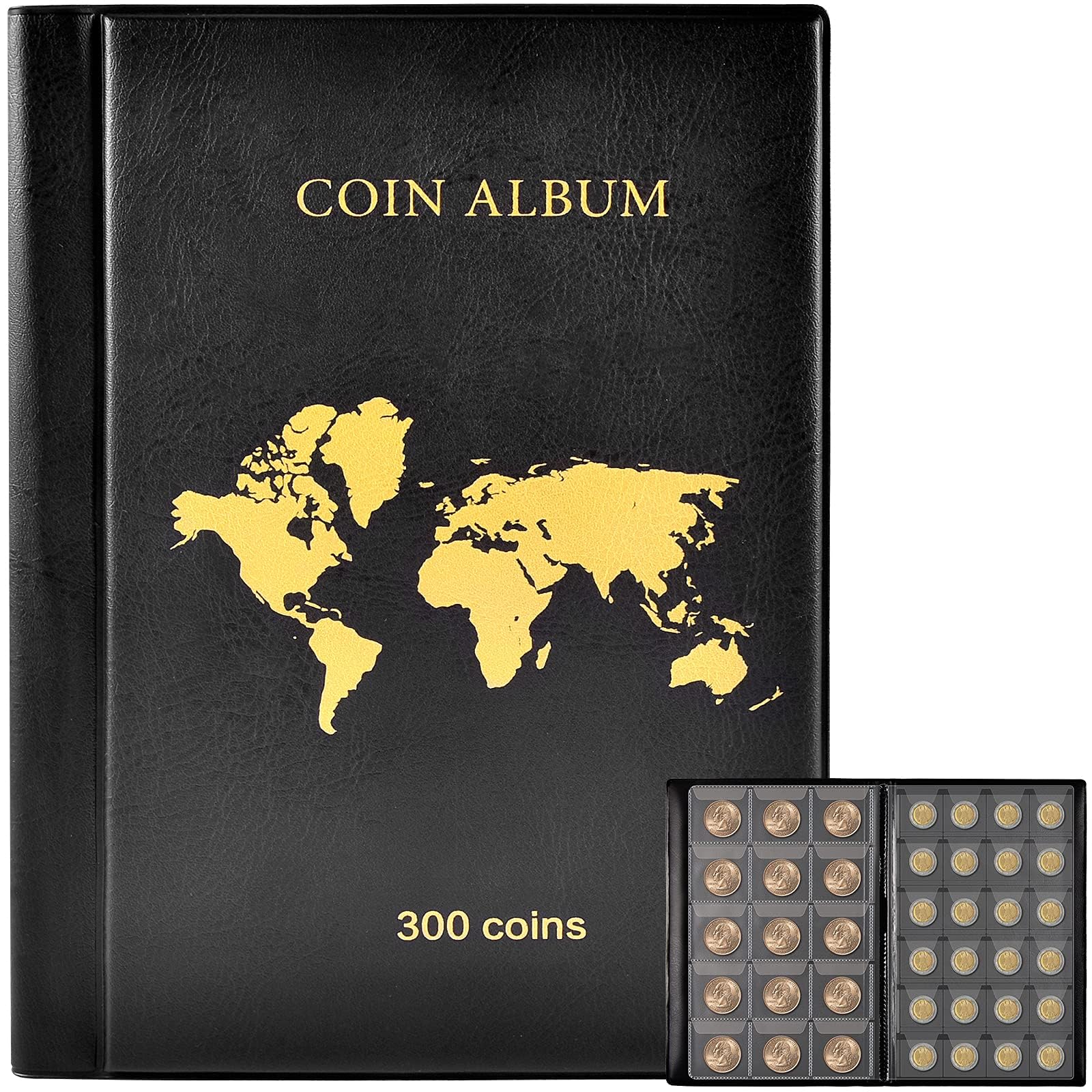 KOWVOWZ Coin Collection Book, 300 Pockets Coin Collecting Holder Album, Coins Display Storage Case for Coin Collections Supplies Money Currency Pennies