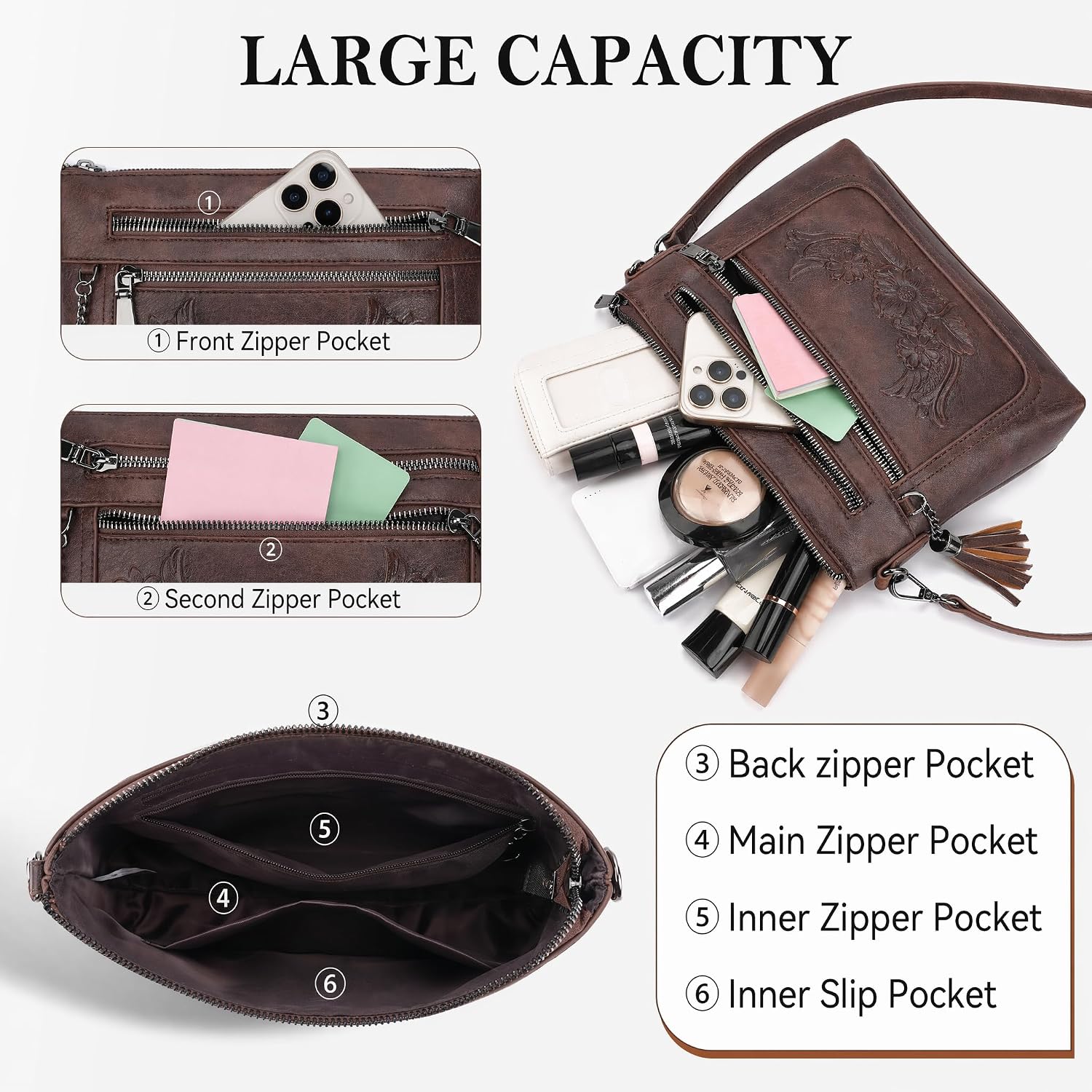 BELTANA Small Crossbody Purse for Women,Vegan Leather Women's Crossbody Bag with Multi Pocket Embossed Shoulder Handbag