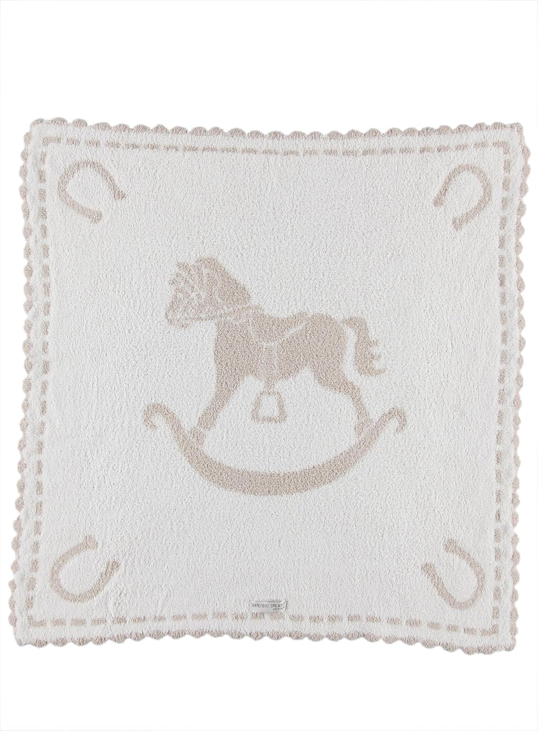 Barefoot Dreams CozyChic Scalloped Baby Receiving Blanket – Stone & Rocking Horse,Stone & White,30×32,CozyChic Scalloped Receiving Blanket