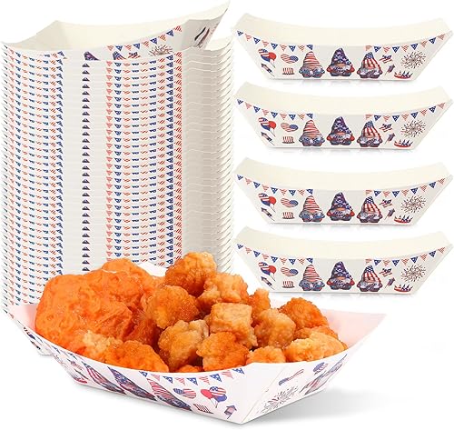 Miniatura 7 de Gejoy 100 bandejas de papel de 2 libras para comida del 4 de julio, bandejas de papel desechables patrióticas para servir alimentos, bandera