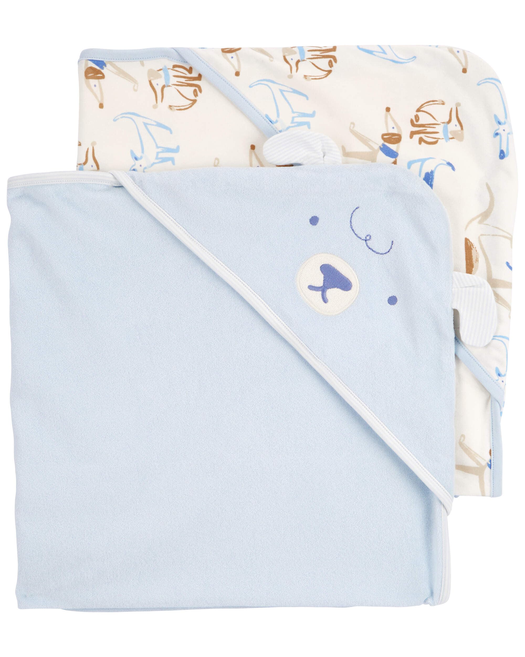 Carter's Lot de 2 serviettes à capuche pour bébé Bleu/ivoire