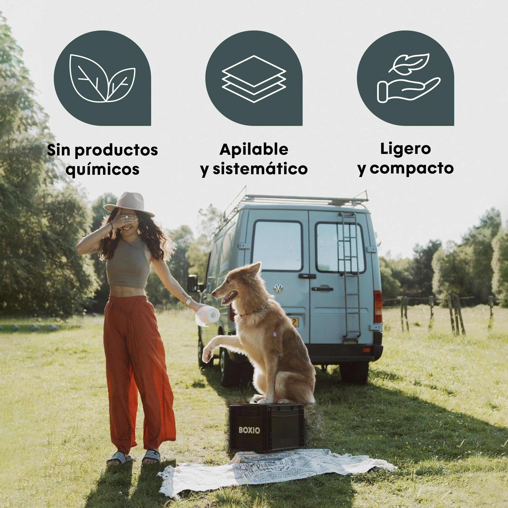 BOXIO Toilet WC portatil Camping, WC Inodoro portatil Completo, sin químicos, Formato Compacto: 30 x 40 x 28 cm, ecologico Inodoro seco Camper