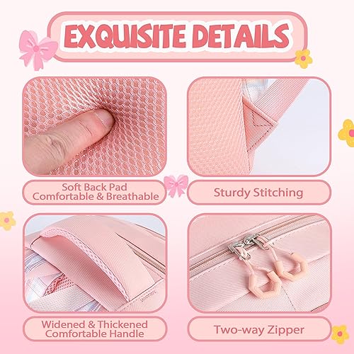 Miniatura 5 de Rubytor Juego de 3 mochilas para niños, mochila escolar para niñas, adolescentes y adolescentes, mochila ligera para computadora portátil, Rosado-2,