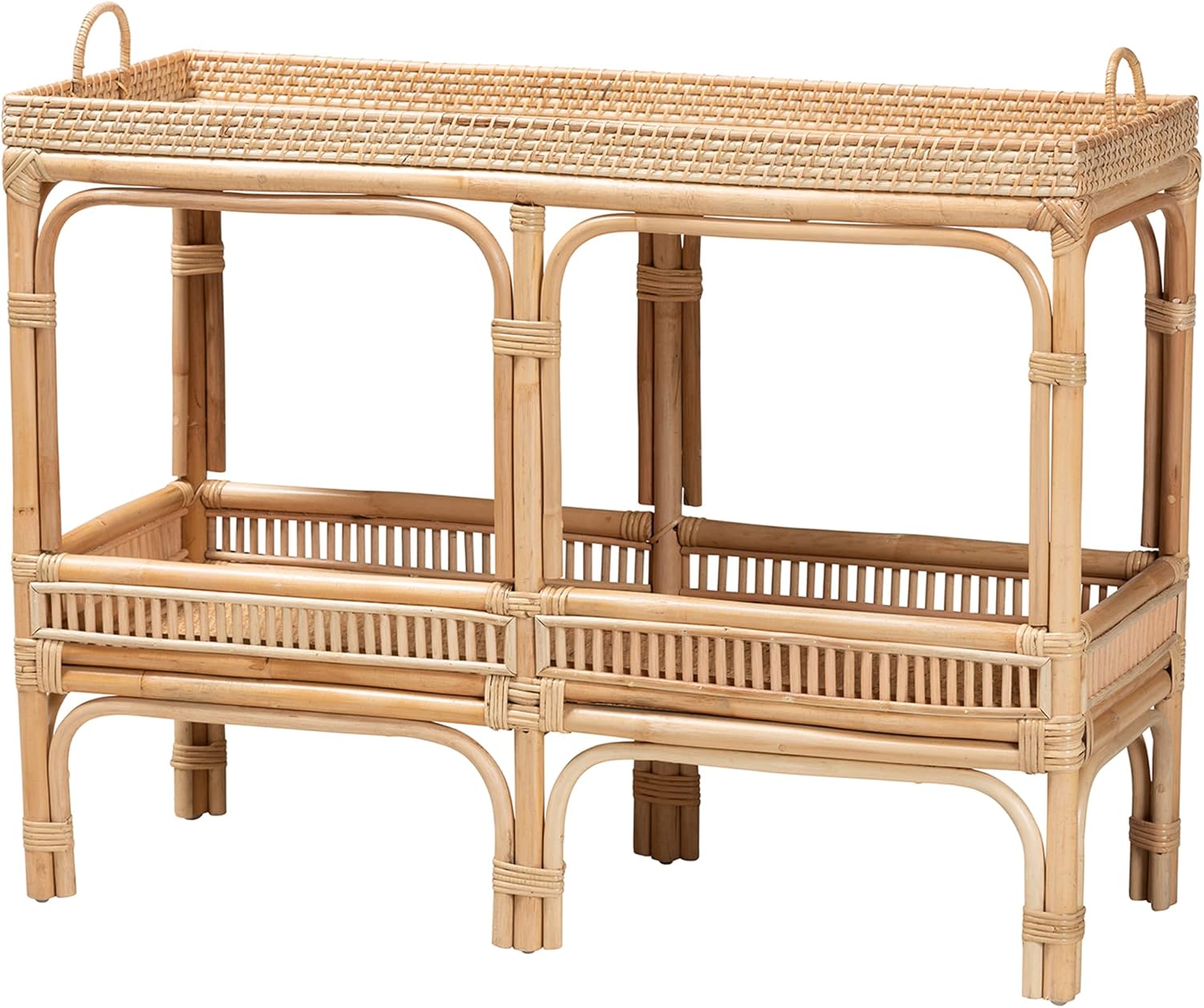 Bali & pari Lombok Modern Bohemian Natural Rattan 2-Tier Console Table